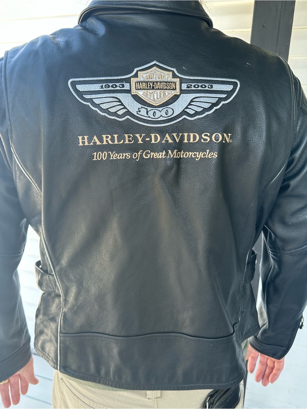 Harley-Davidson Black Leather Centennial Embroidered Back Jacket